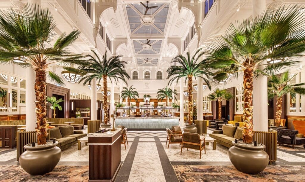 The Municipal Hotel lobby with vaulted architecture — Champagne-first energy for a girls’ weekend.