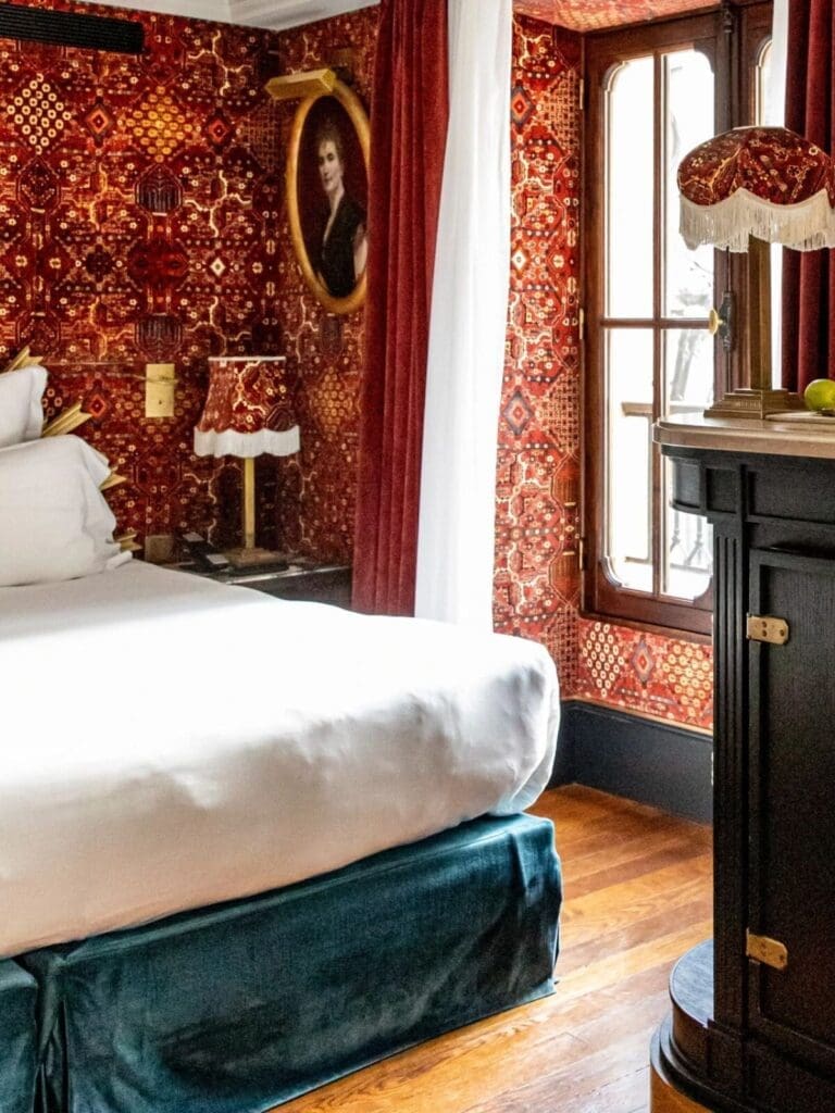 Guest room at Hôtel Providence, Paris – boutique interiors with an in-room cocktail bar.