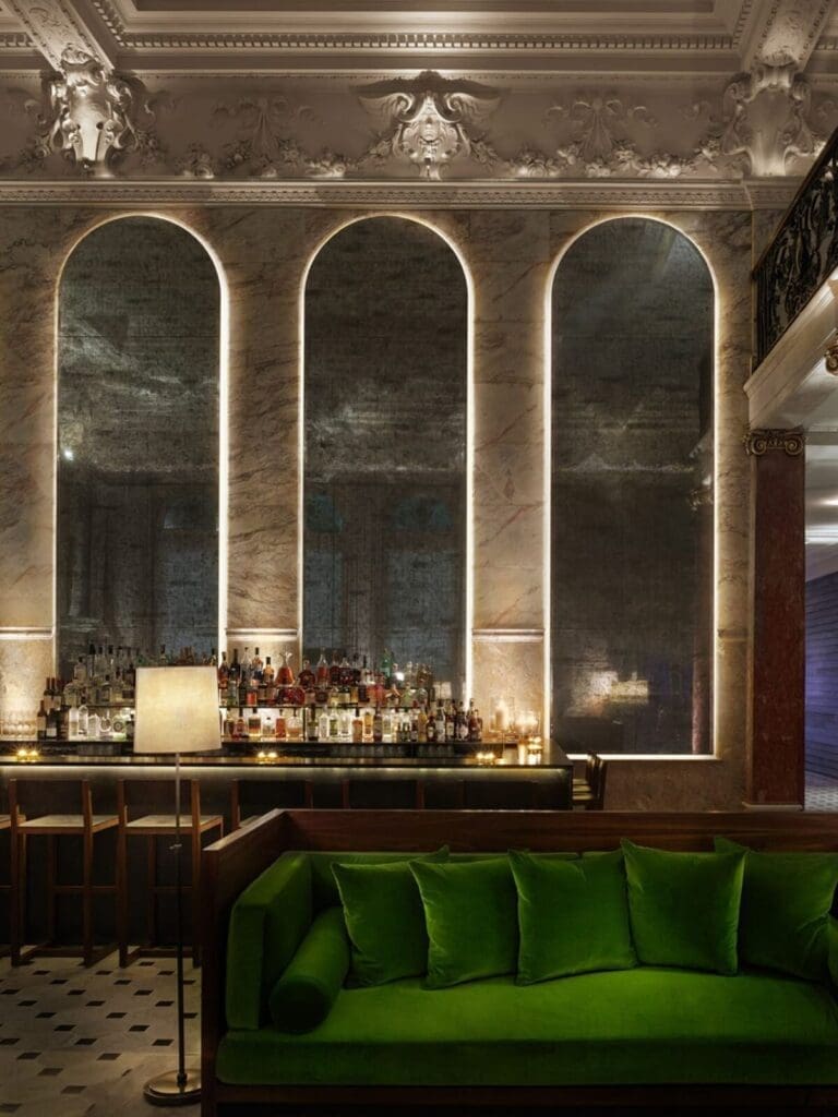 Bar area at The London EDITION, Fitzrovia — candlelit cocktails and pre-drinks spot for a London hen weekend
