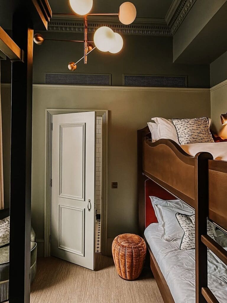 Hoxton bedroom with design-led decor, comfy base for a girls weekend in Edinburgh