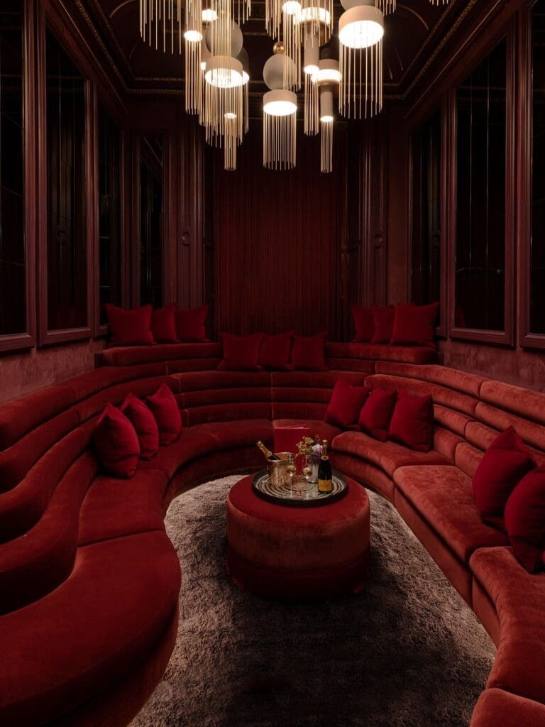 Scarlet Lounge at Virgin Hotels Edinburgh with circular design, perfect for night-one drinks on a girls weekend