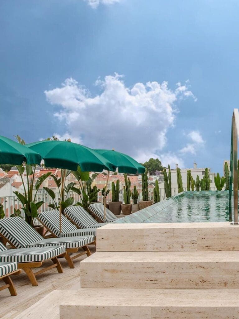 Brown’s Avenue rooftop pool terrace with Lisbon skyline views