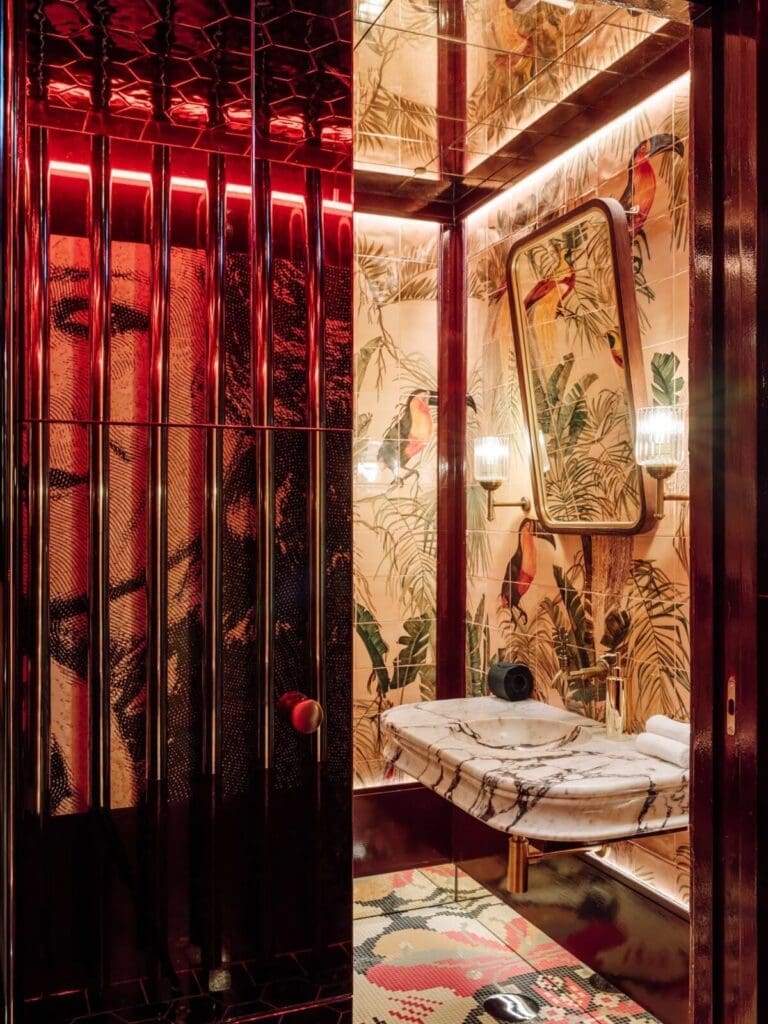 The Ivens bathroom with marble vanity and luxury toiletries