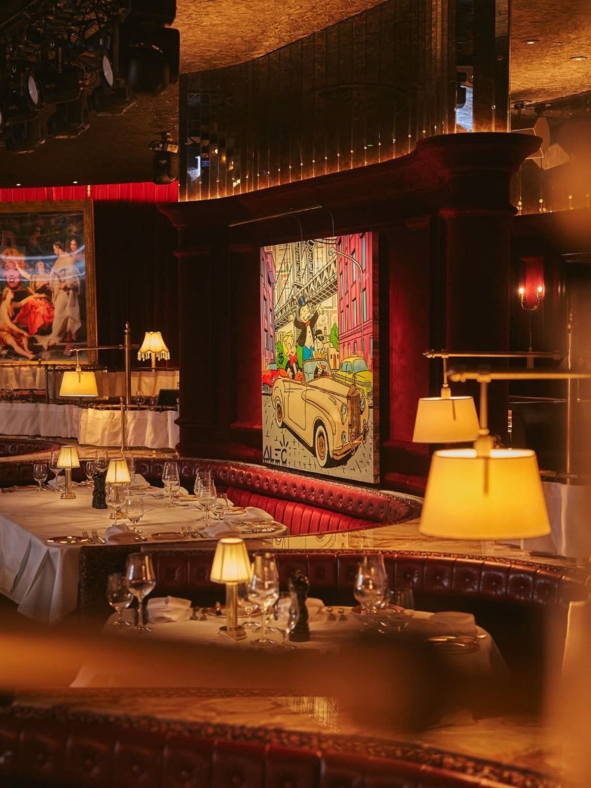 Inside Louis Manchester: low-lit Spinningfields dining room with velvet seating and glam art-deco details for a hen weekend brunch