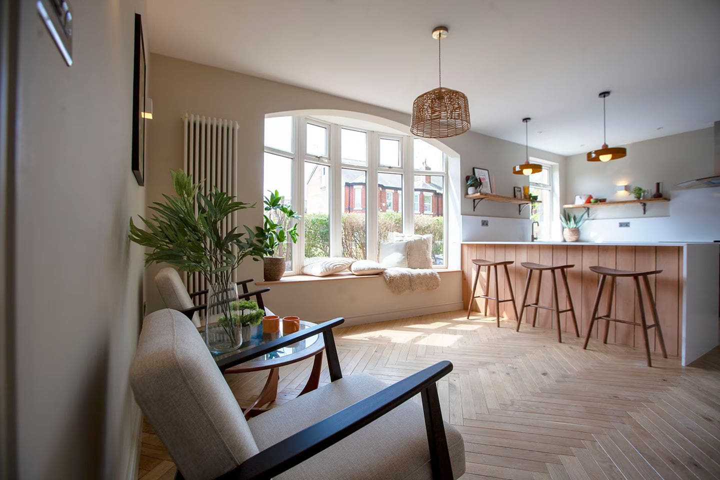 Clean, spacious dining area in a Manchester Airbnb, perfect for hen weekend table setups, themes and group dinners.