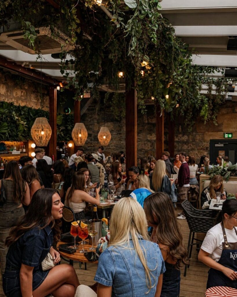 A packed afternoon at Kong during a Glasgow hen weekend — spritzes flowing, tables full, and exactly the kind of lively setting made for a girls trip.