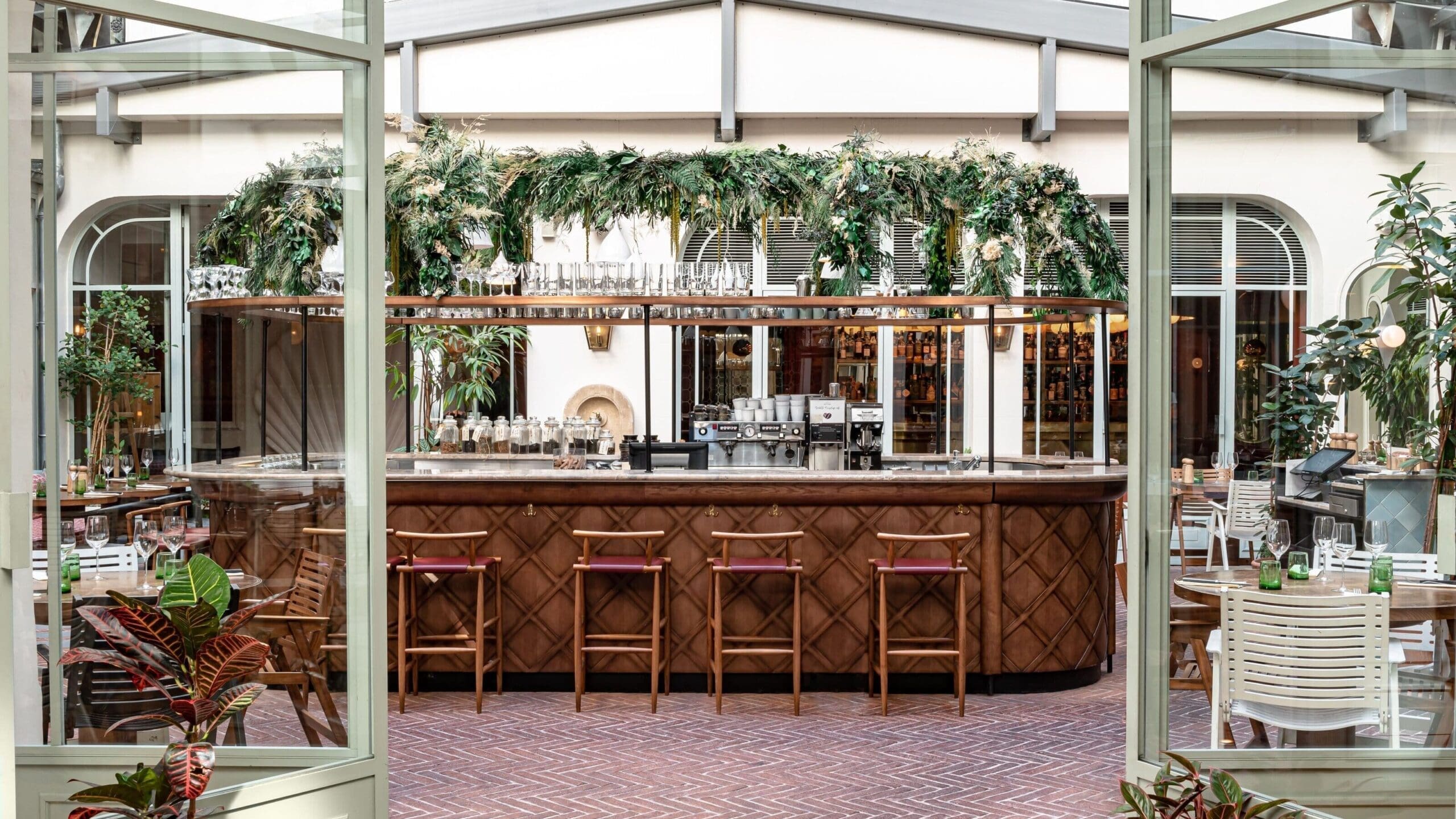 Cool bar at Hotel des Grands Boulevards, Paris – cocktails with rooftop views before dinner.