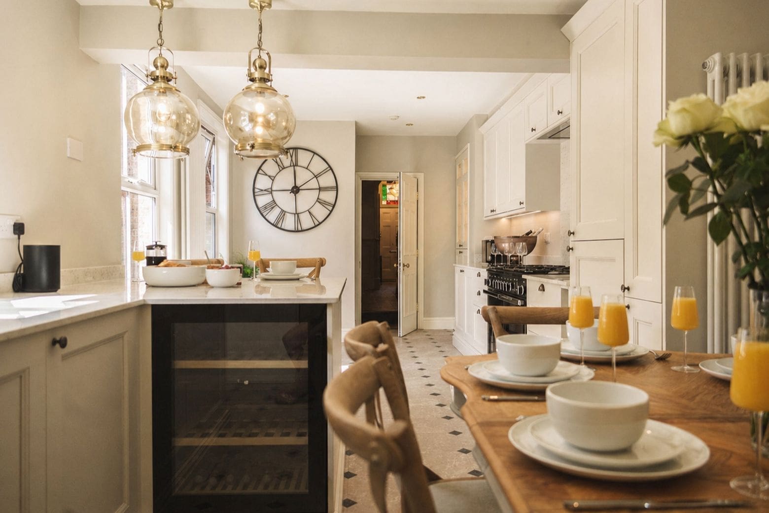 Modern en-suite bedrooms and spacious kitchen dining area in Airbnbs in York for a hen weekend just outside the city centre.