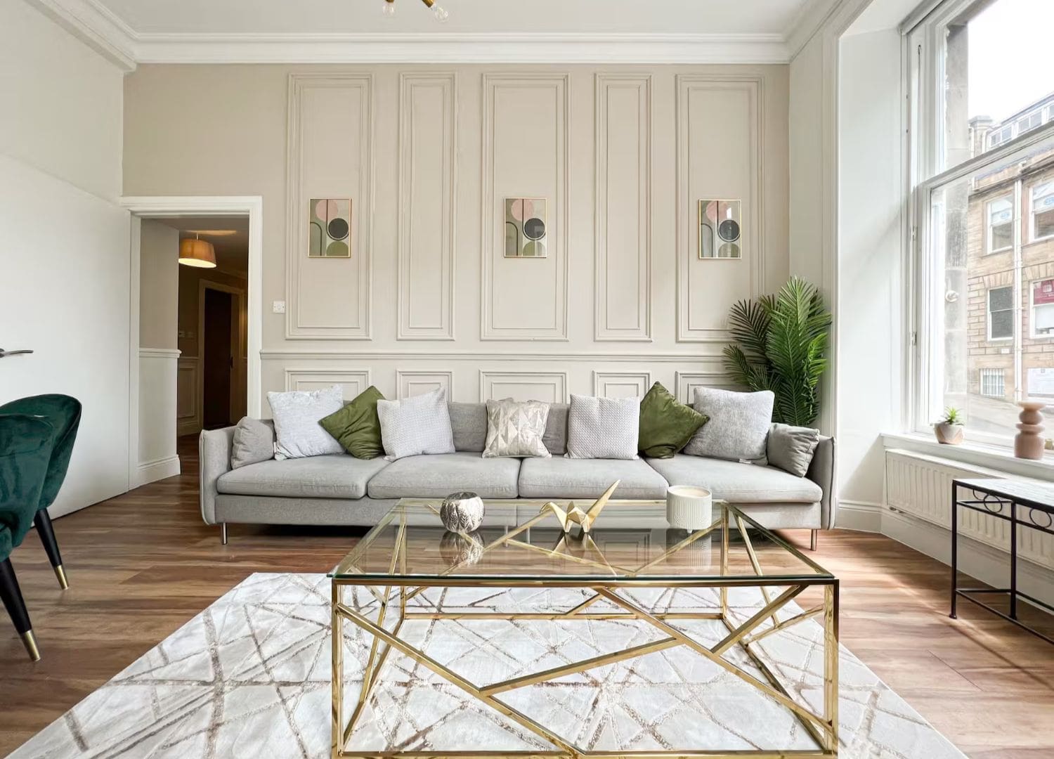 Modern city apartments with separate living spaces and sleek interiors in Airbnbs in Glasgow for a hen weekend in Blythswood.