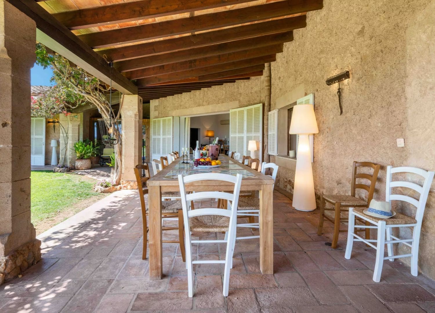 Traditional finca with large pool, stone walls and shaded terraces in Airbnbs in Mallorca for a hen weekend in the countryside.