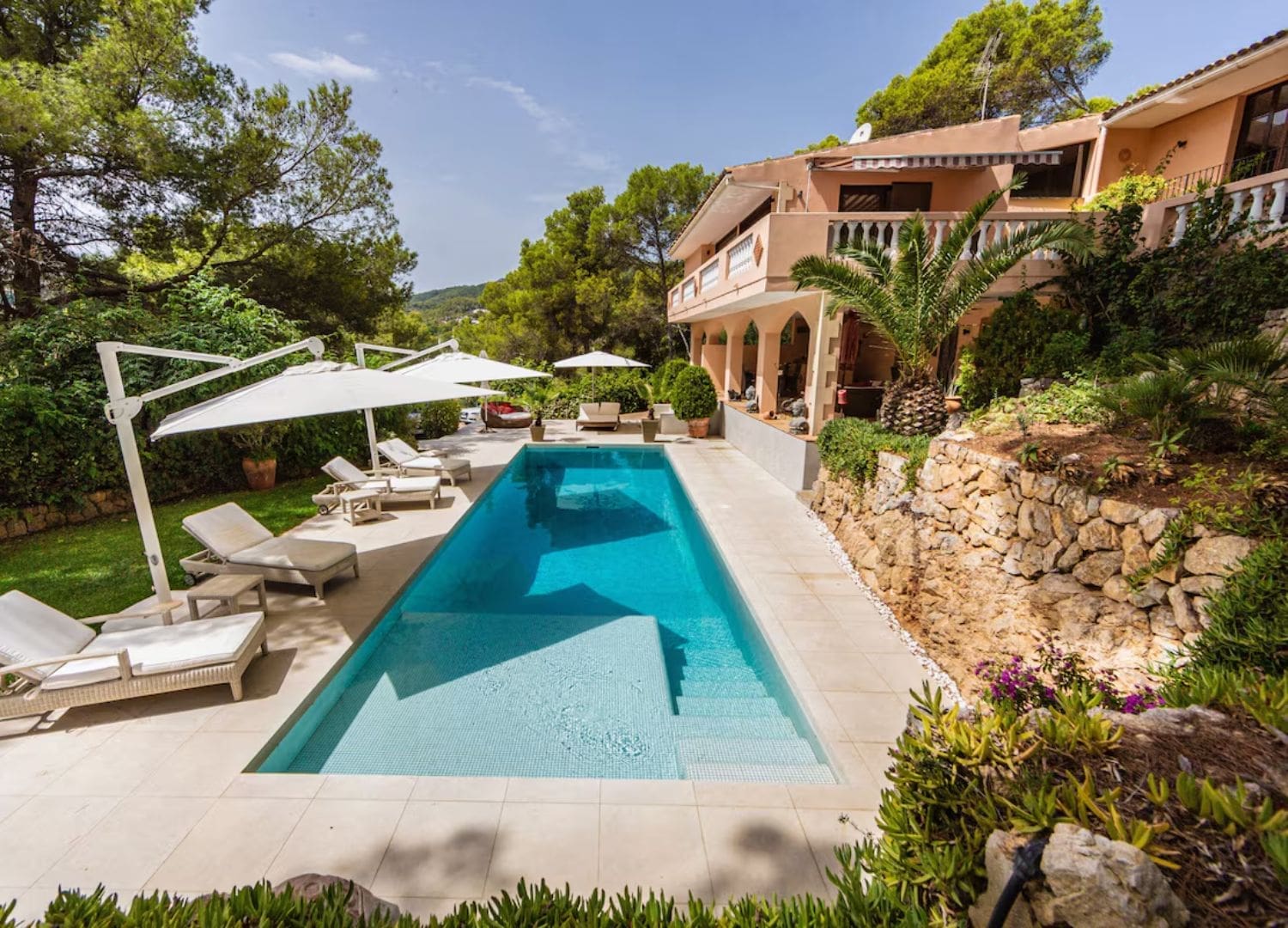Traditional villa with garden, pool and views over Palma bay in Airbnbs in Mallorca for a hen weekend.