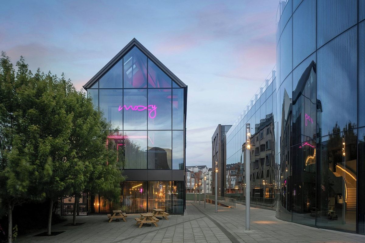 Twin room at Moxy York with two separate beds for friends sharing on a York hen weekend.