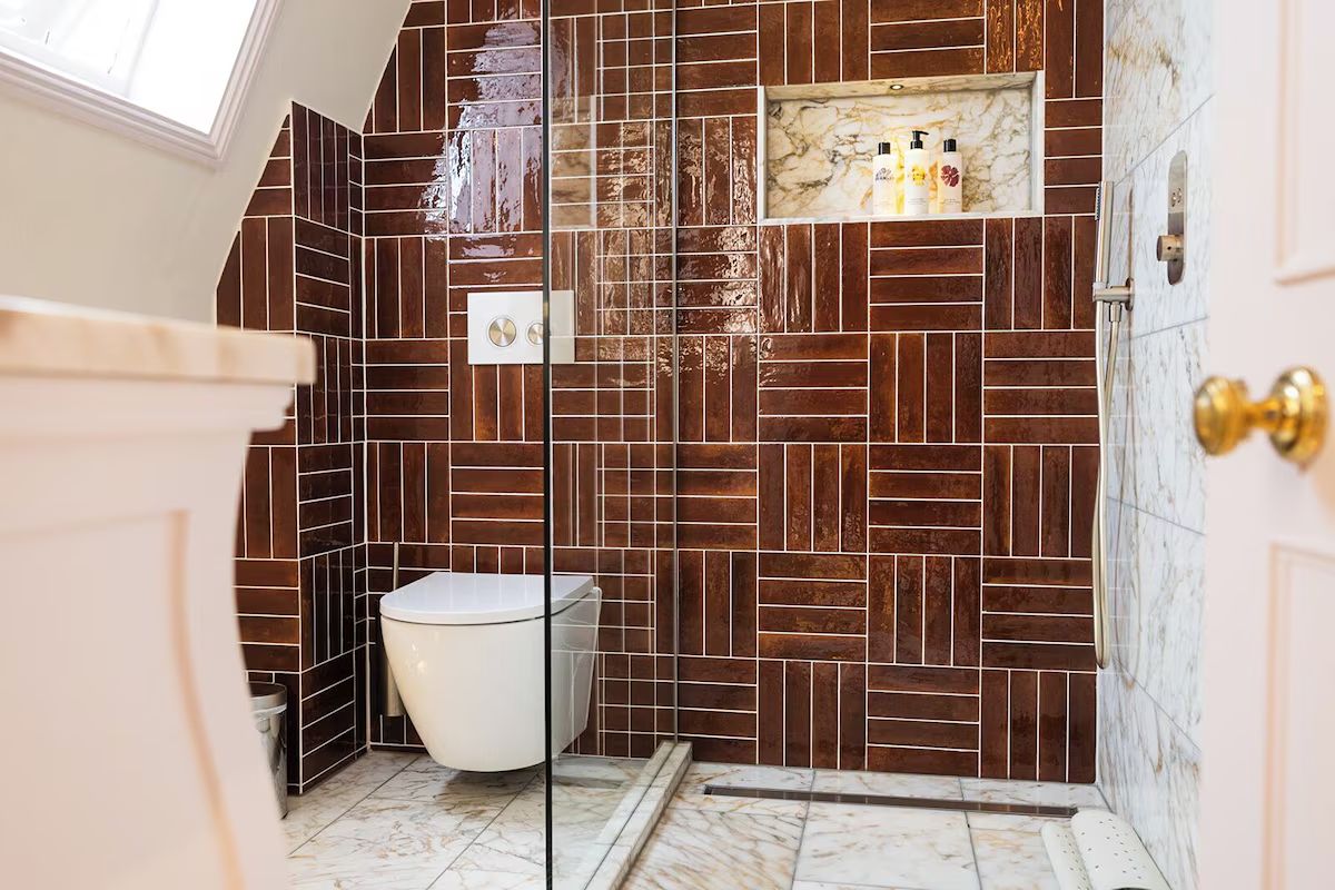 Modern tiled bathroom at Dukes Bath, a boutique hotel for a Bath hen weekend.