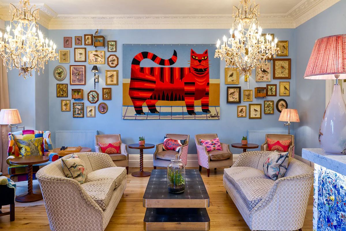 Colourful lounge at The Bird, a quirky boutique hotel for a Bath hen weekend.