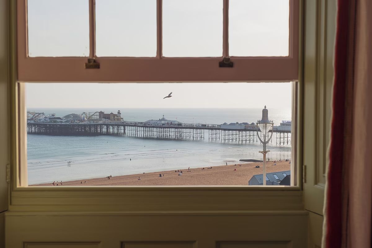 Sea view from Drakes of Brighton, a Brighton hen weekend hotel overlooking the beach, Brighton Palace Pier and the seafront.