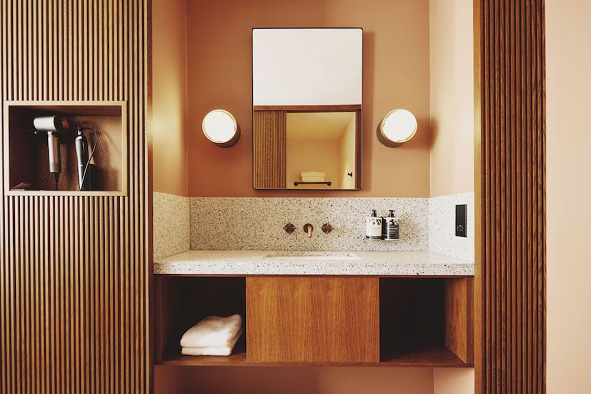 Bathroom vanity at Mollie’s Manchester.