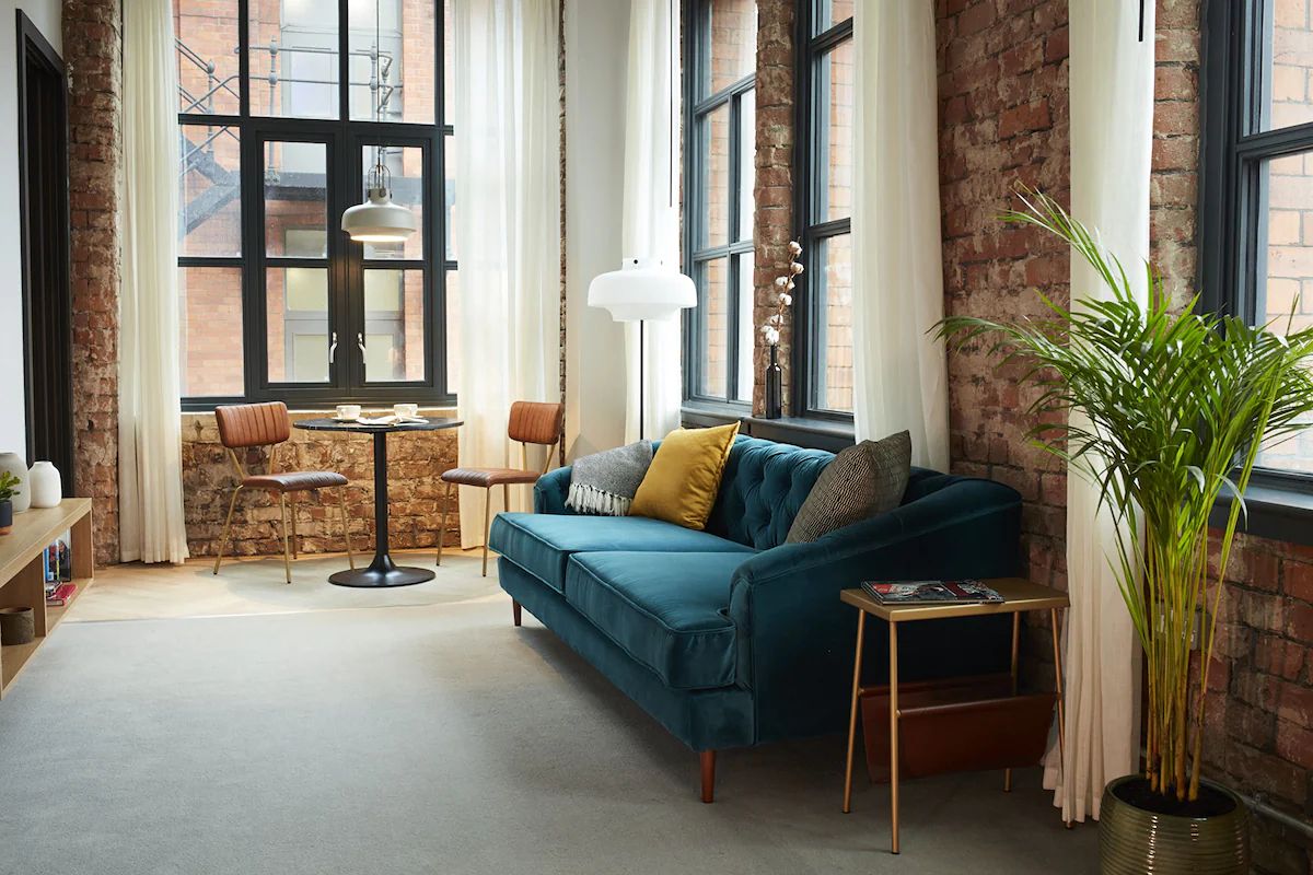 Bright living area at LEVEN Manchester.