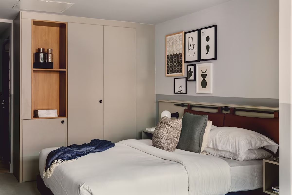 Modern bedroom at LEVEN Manchester.